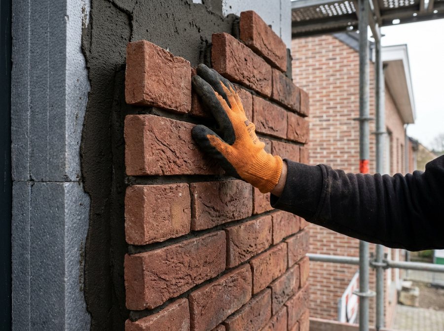 Clinker tile façade installation