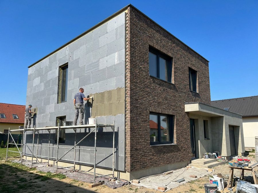 Decorative brick façade with thermal insulation