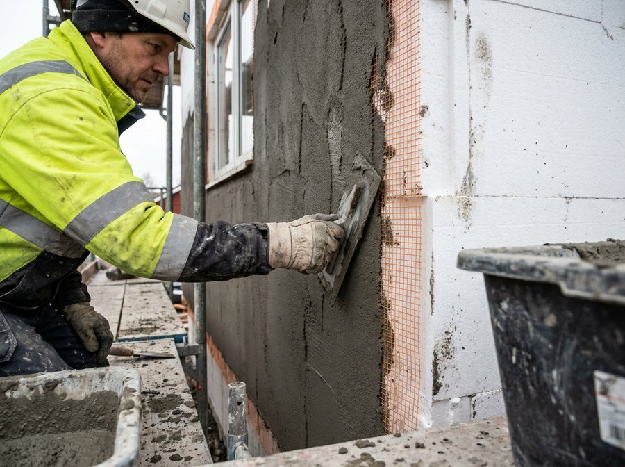 Wet render façade with external insulation